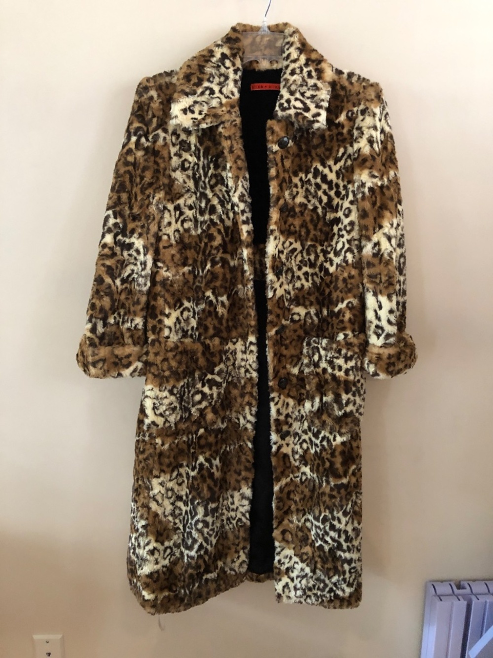 Vintage Alice + Olivia Leopard Faux Fur Coat Trench Jacket XS Mob Wife Y2K